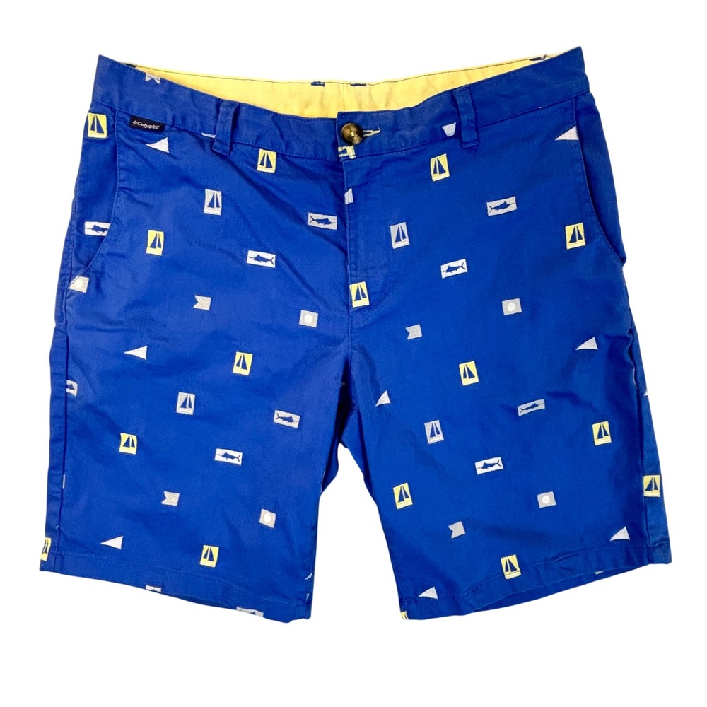 Columbia PFG Mens Blue Nautical Sailboat Marlin Print Regular Fit Shorts Size 34